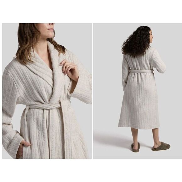 New $179 PARACHUTE Unisex Cozy Knit Robe in Natural Size Large - Picture 3 of 8